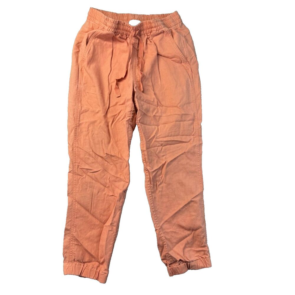 Point Sur Pants Women's 00 Orange Linen Casual Belt Comfortable Cinched Hem Cute